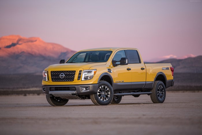 Yellow Nissan Titan XD 4K