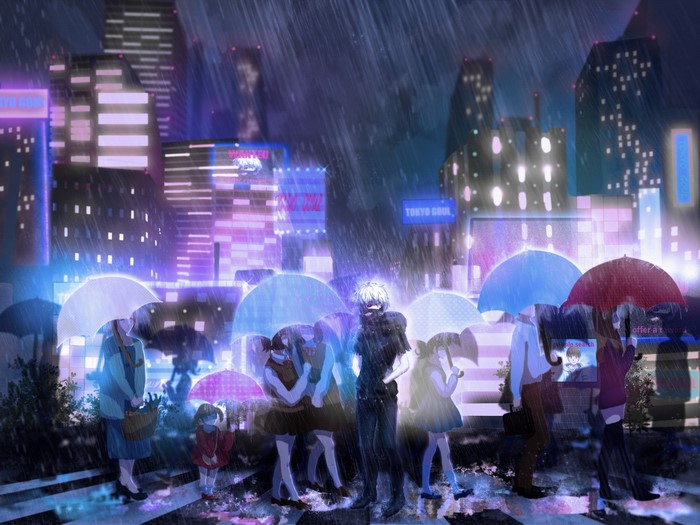 Kaneki Ken from Tokyo Ghoul in the rain