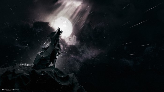 Geometric wolf howling at the moon