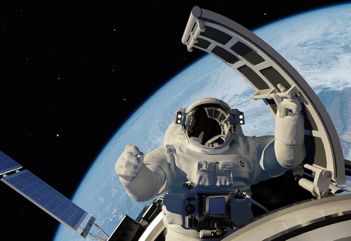 Astronaut on the International Space Station with Earth in the background
