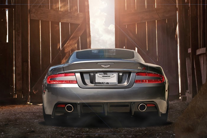 Aston Martin DBS from a barn