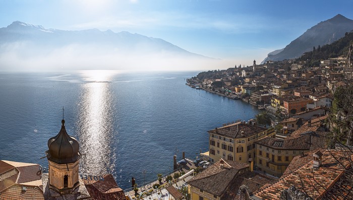 Limone sul Garda town on Lake Garda with mountains