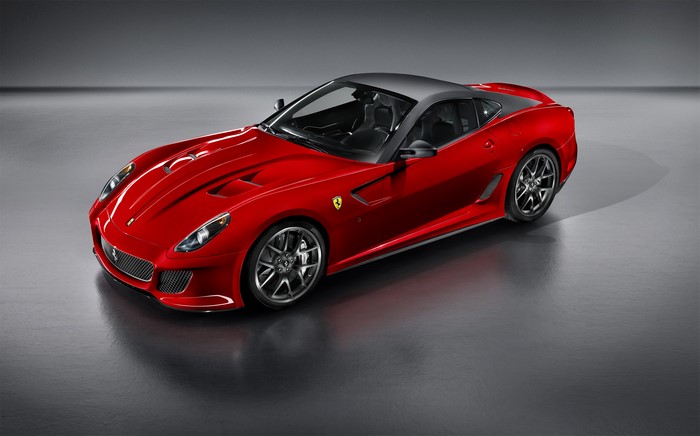 Red 2010 Ferrari 599 GTO with a dark roof