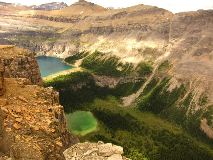 Two lakes in a mountain valley in Banff National Park, Canada