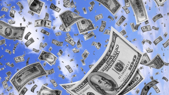 US Dollar Bills Falling from the Sky