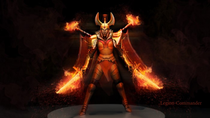Legion Commander from DOTA 2 with flaming swords