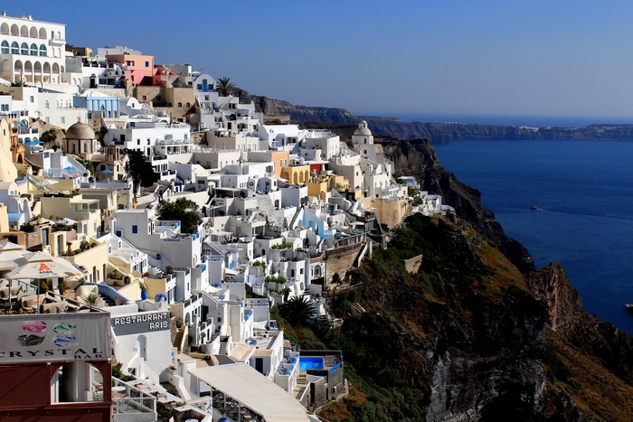 Santorini, Greece: White Houses on a Cliffside