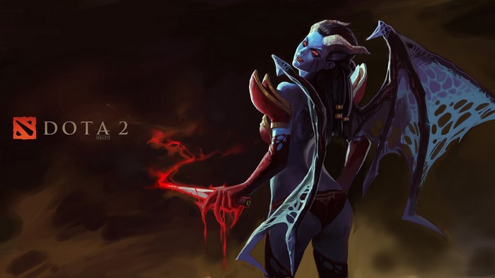 Queen of Pain from DOTA 2 with red energy