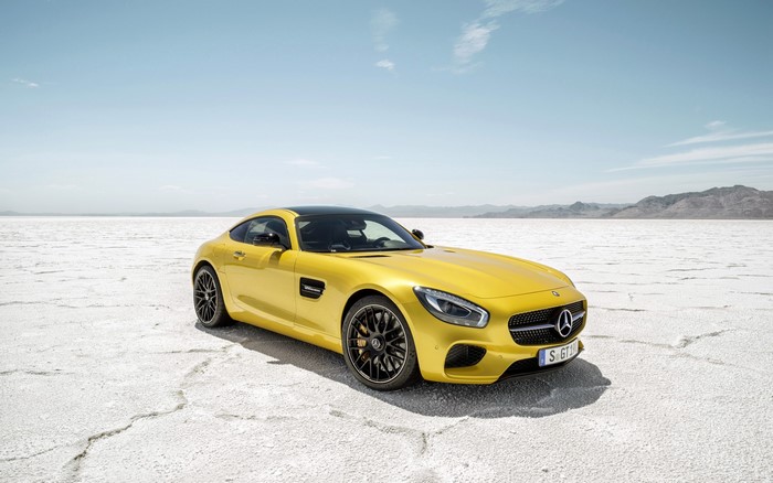 Yellow Mercedes-AMG GT on a Salt Flat