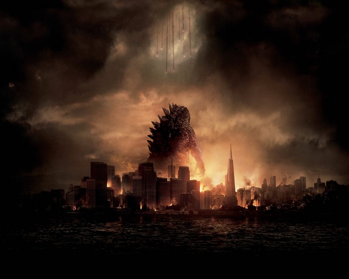 Godzilla attacking a city