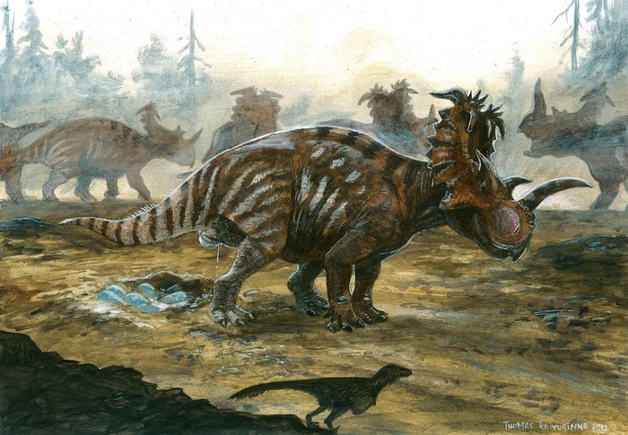 Coronosaurus dinosaurs and eggs by Tuomas Koivurinne