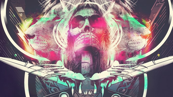 Skull and Lions Abstract Art