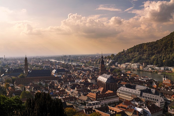 Heidelberg, Germany cityscape with river and castle