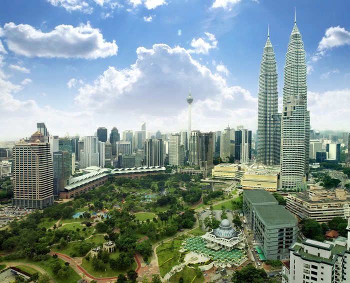 Kuala Lumpur skyline with Petronas Towers and park