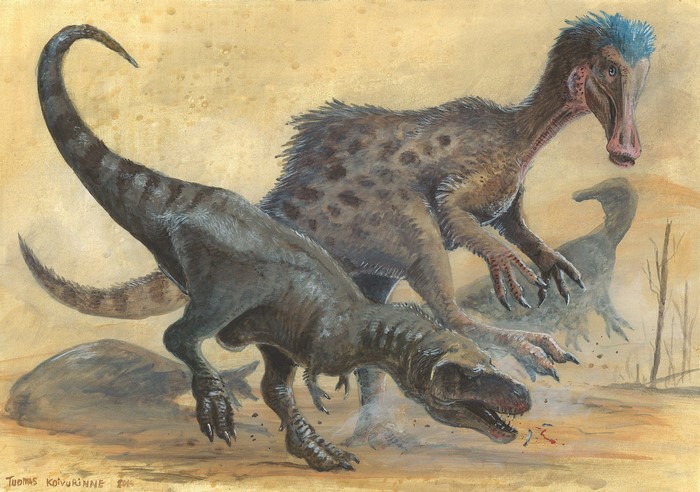 Tyrannosaurus Rex attacking a dinosaur by Tuomas Koivurinne