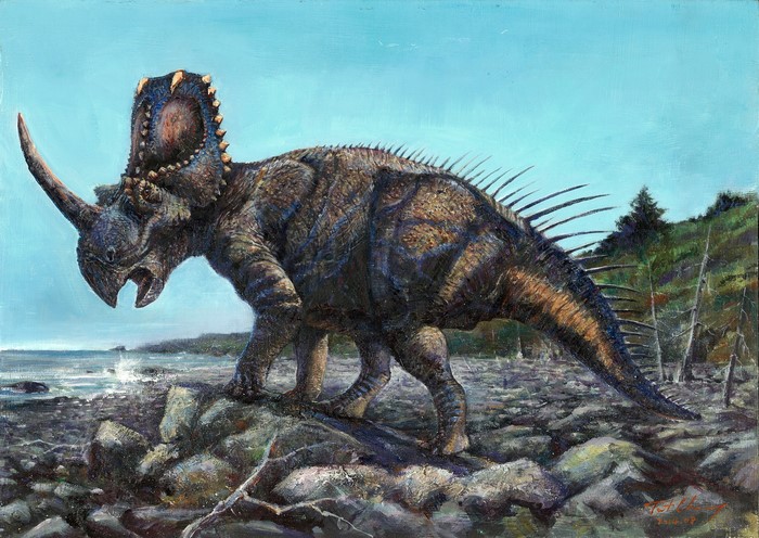 Painting of a Centrosaurinae dinosaur