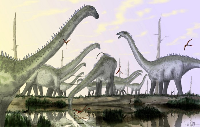 4K Diplodocus Dinosaurs in Marshland Painting