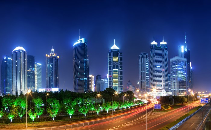 4K Shanghai China Skyscrapers at Night