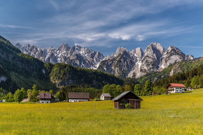 Austrian Alps mountain scenery with houses