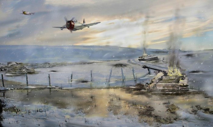 Battle of the Bulge Tanks and Airplanes Painting