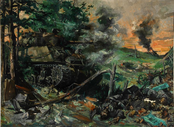 Tank Battle Painting by Terence Cuneo