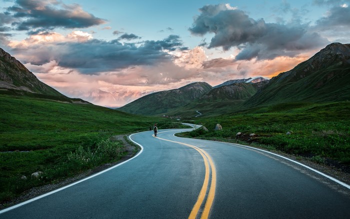 Road through mountains in Alaska, USA