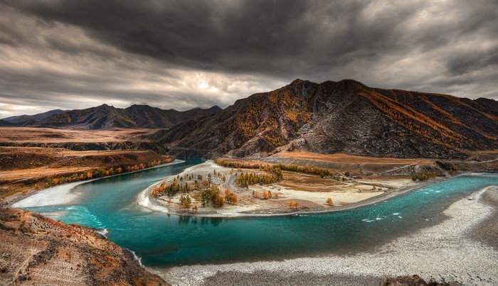 Altai Mountains Katun River Autumn Scenery