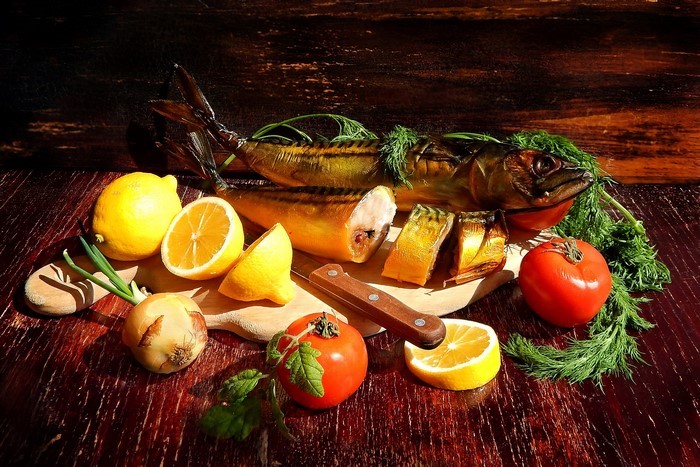 Smoked Mackerel with Lemons, Tomatoes, Onion, and Dill