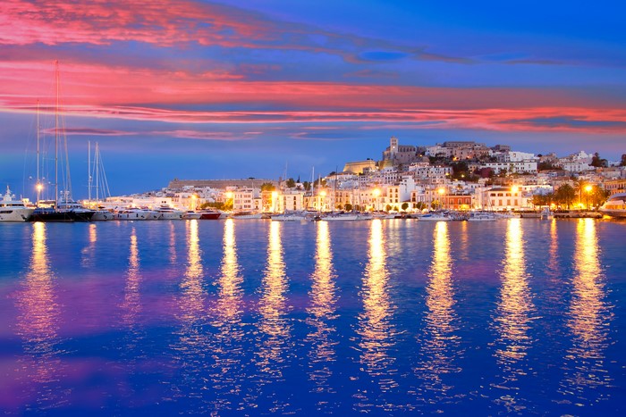 Ibiza Eivissa Spain Marina at Night with Yachts