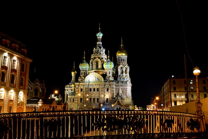 Cathedral of the Resurrection of Christ at Night in St. Petersburg