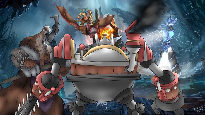 DOTA 2 characters: Batrider, Timbersaw, Razor, Magnus