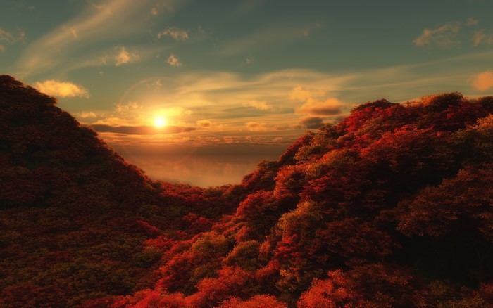 4K Autumn Mountain Sunset Scenery