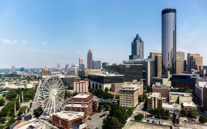 Downtown Atlanta Georgia USA Skyscrapers Ferris Wheel