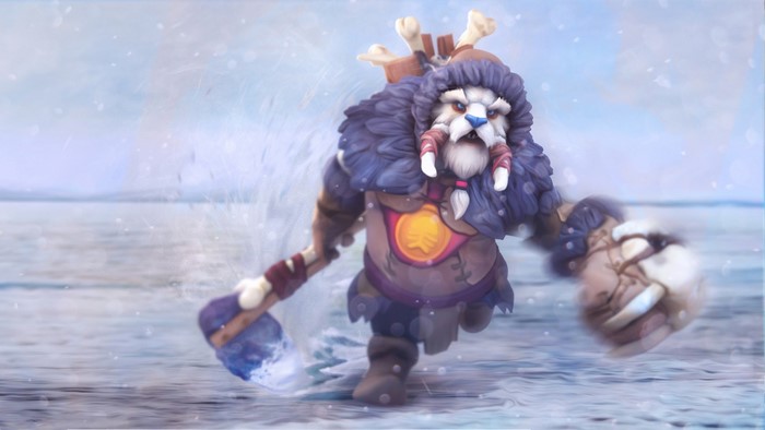 Tusk from DOTA 2 in a snowy environment