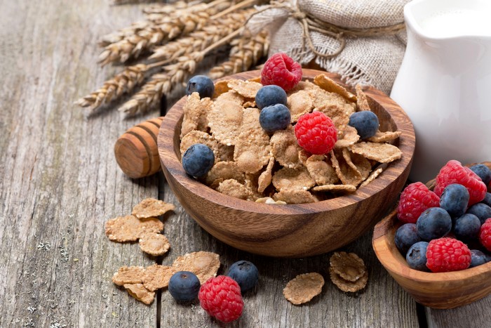 Cereal with Raspberries and Blueberries