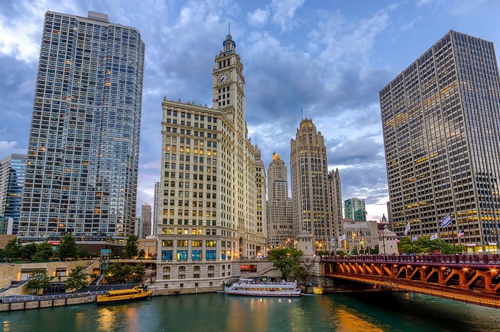 Chicago Cityfront Center Skyscrapers over Chicago River