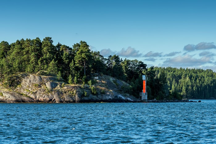 4K Sweden Lighthouse on Rocky Island with Forest