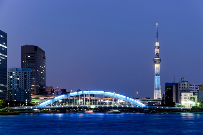 Tokyo Skytree and Rainbow Bridge at Night