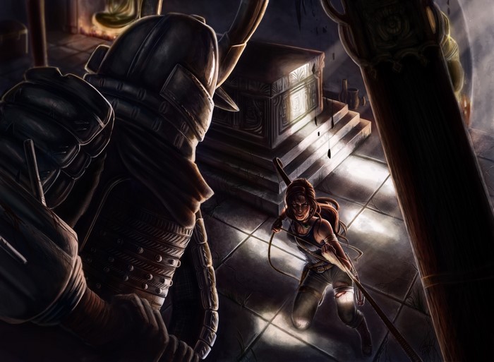 Lara Croft from Tomb Raider in a tomb
