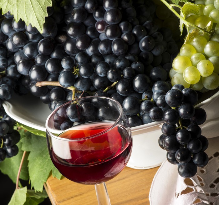 Grapes and Wine in Stemware