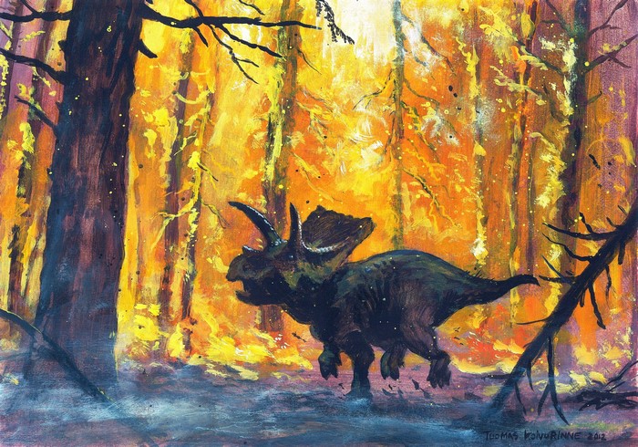 Arrhinoceratops dinosaur in a forest by Tuomas Koivurinne