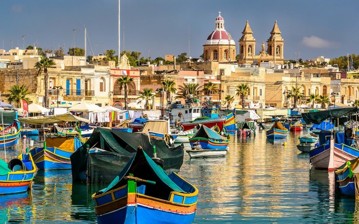 Marsaxlokk Bay, Malta with colorful fishing boats