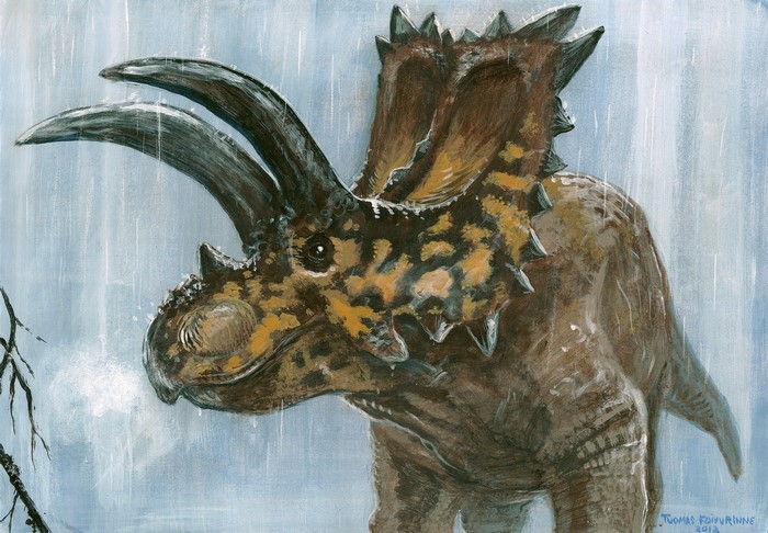 Painting of a dinosaur in the rain