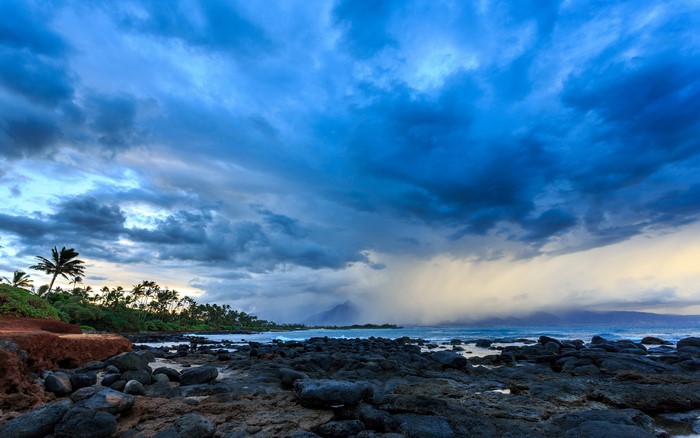 Stormy Sky over Rocky Coastline in Maui, Hawaii