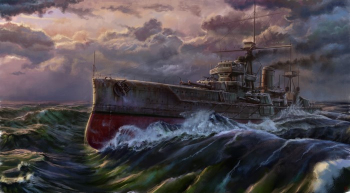 4K Painting of HMS Dreadnought in Rough Seas
