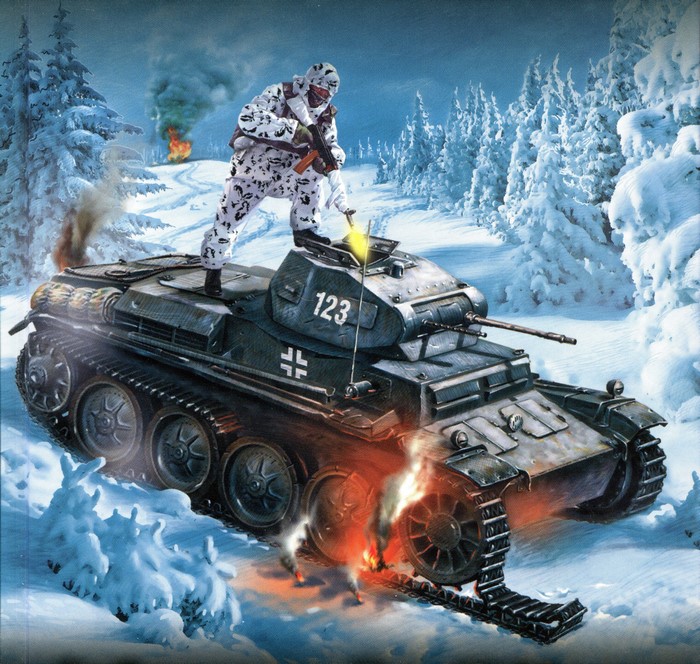 Soldier on a Tank in Winter Landscape