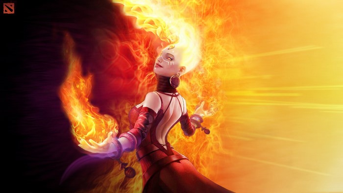 Lina from DOTA 2 conjuring fire