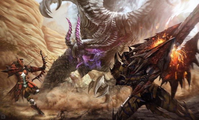 Monster Hunter Dragon Battle with Archer and Warrior