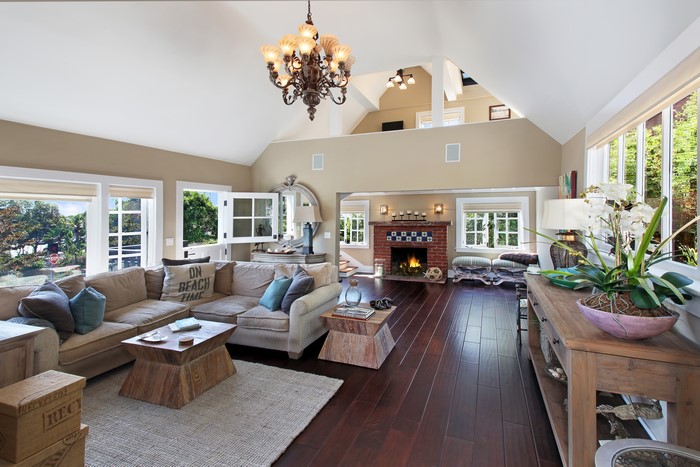 Living room with sofa and fireplace