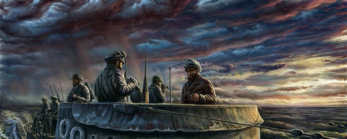 Submarine Crew in Stormy Seas Painting